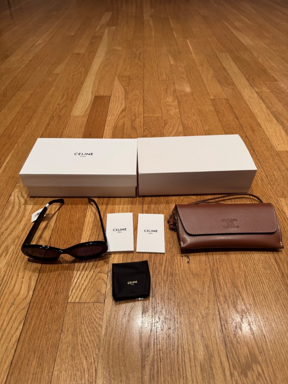 CELINE - Triomphe 52mm Oval Sunglasses - Shiny Black Blue - Picture 6 of 14